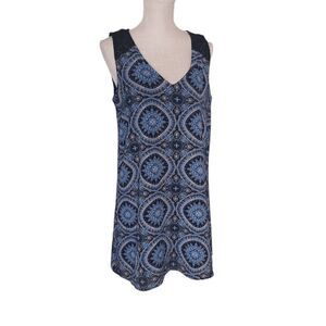 Lily Rose Dress Large Women's blue and black floral v neck sleeveless Summer